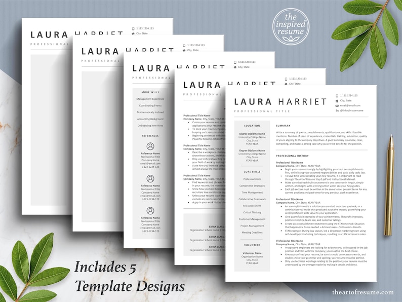 The Art of Resume Templates | Simple Resume CV Design Bundle including matching cover letter and reference page