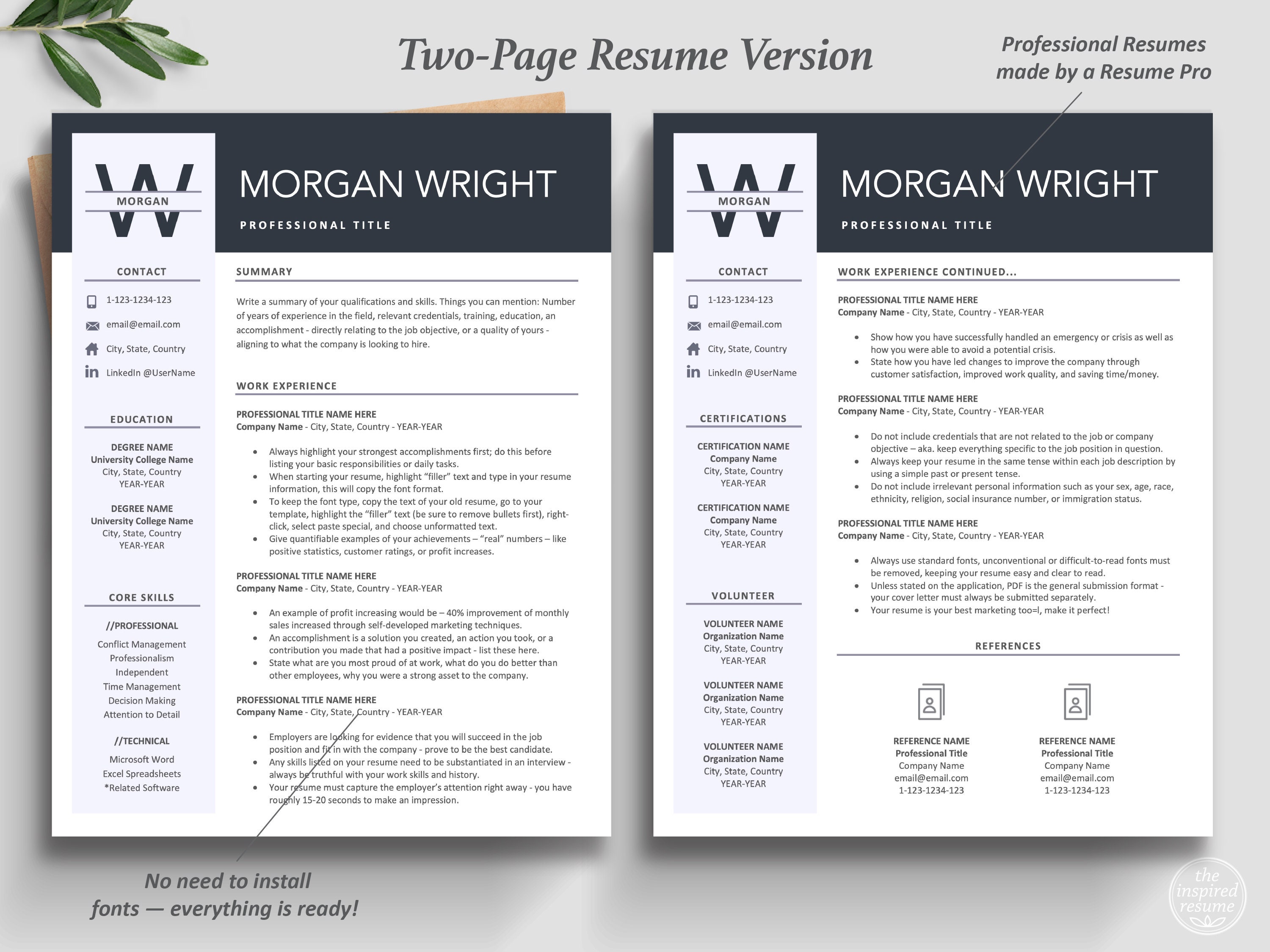 Resume CV Template Google Docs, Word, Mac Pages | Modern Resume, Clean ...