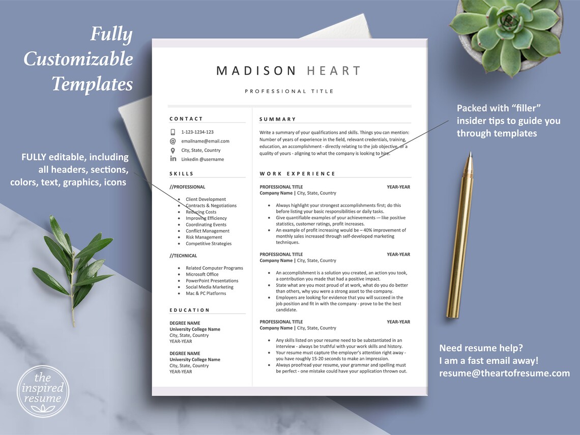 Clean Resume CV Template for Word & Mac Pages, Cover Letter | 1, 2, 3 ...