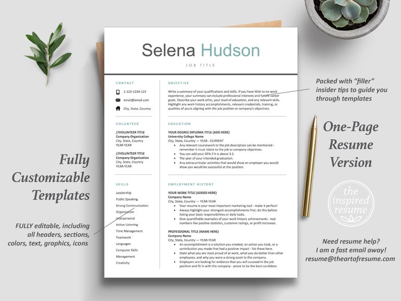 The Inspired Resume | Student No Work Experience Resume CV Template Design Bundle One Page