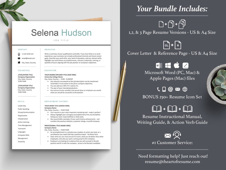 The Inspired Resume | Student No Work Experience Resume CV Template Design Bundle What is Included