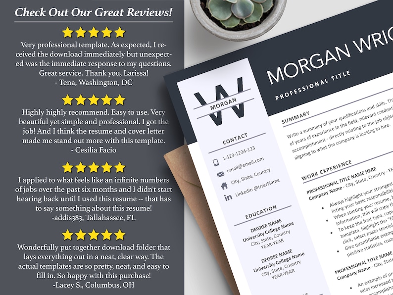 Inspired Resume Template |  Best on Etsy | Professional Executive Resume Template Bundle Reviews 5-Star