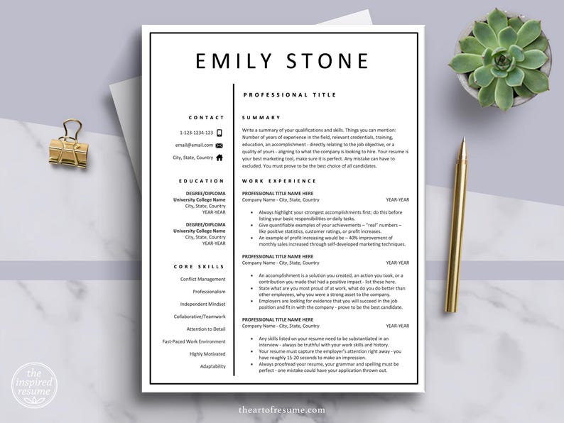 The Art of Resume | Professional Modern Executive Resume CV Template Bundle Maker with Free Cover Letter | Download  Resume CV Design Any Job Career Graduate CV 1 Page for Microsoft Word, Apple Pages, and Google Docs (If Applies). Fully Customizable Templates for Manager, Teacher, Student, CEO, Executive, Management, Administrator, Retail, Sales Specialist
