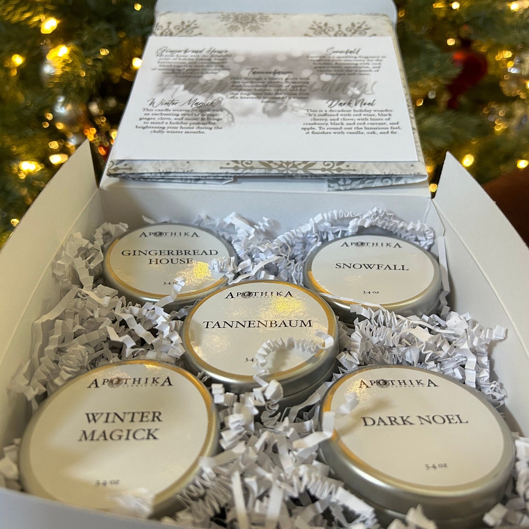 Holiday Travel Tin Gift Set, 5 Minitins, All Soy Candle, 3.4 Ounce, Holiday, Christmas, Gift