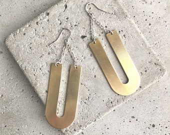 Boucles d'oreilles minimalistes en argent sterling et laiton