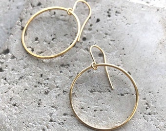 Earrings circle in thin square profile - 27 mm, gold plated