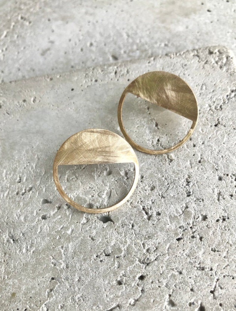 round stud earrings with brass cut-out image 1