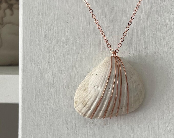 pierced transverse ark shell necklace with copper - foraged from Outer Banks
