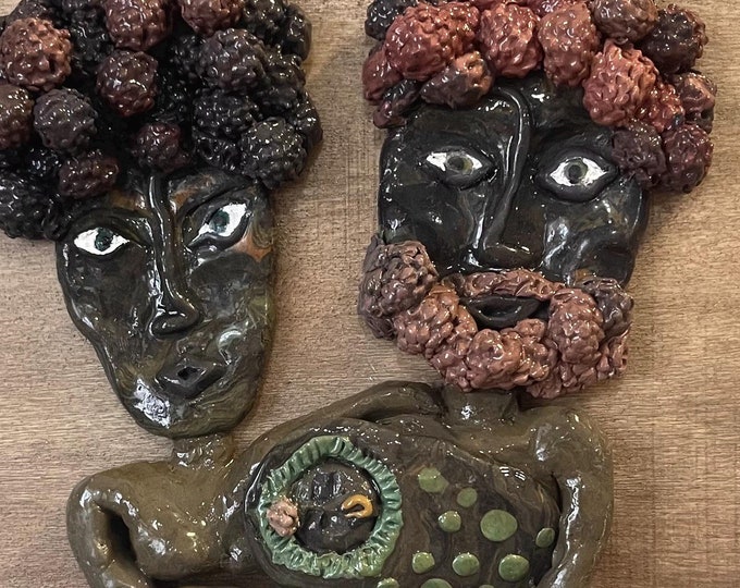 Meet the Brambles - family of 3 portrait, wall relief sculpture, mom dad and newborn baby family