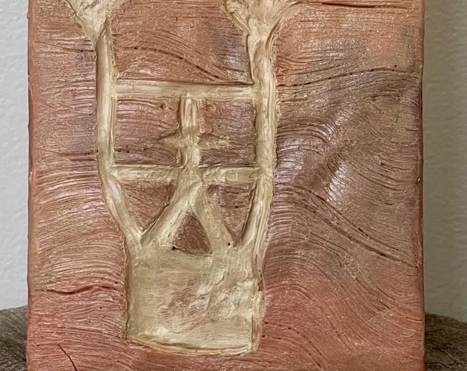 Valle de Merveilles (France) Hands-Up Petroglyph — 4×6" Hand-Sculpted Clay Wall Art