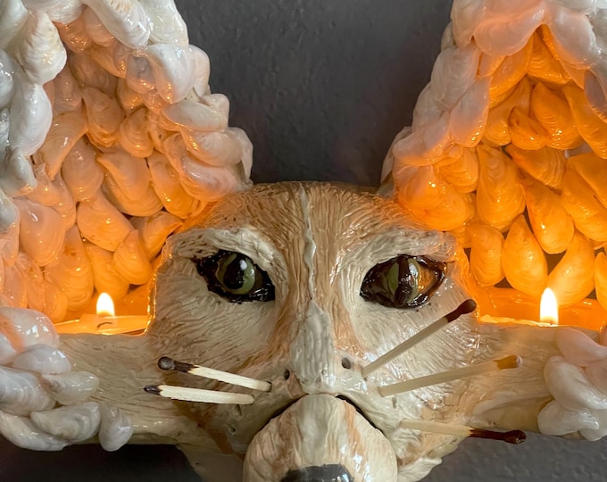 Fennec Fox votive set - match holder, match striker, candle, sculpture, candle snuffer