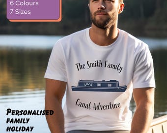 パーソナライズされたファミリー運河ボート旅行Tシャツ：お揃いのホリデーTシャツ