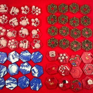 Piezas de escenografía compatibles con Terraforming Mars™ (océanos, vegetación, ciudades) impresas en 3D a medida