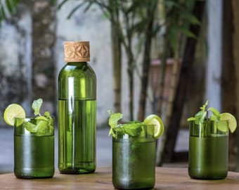 Recycled drinking glasses made from old glass – Handmade upcycled glasses made from wine bottles (11 cm) – Dark green – Fair Trade – Chako Zanzibar – Dafu Tall
