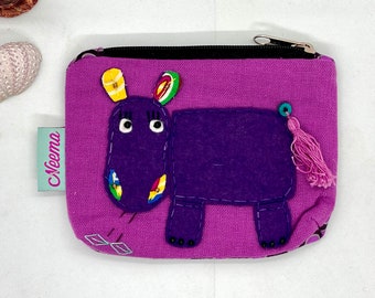 verspieltes Hippo-Täschchen für Kinder in lila handgefertigt, Geschenke für Kids, fun purse
