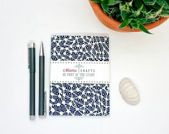 kleines Notizbuch-A6-Schreibbuch-mit afrikanischem Stoff - fabric notebook - cells