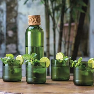 Drinking glasses made from recycled glass Upcycled glass set Water glasses handmade from wine bottles drinking glass dark green small