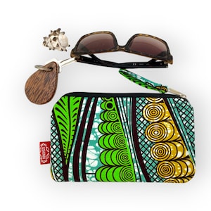 afrikanisches Fairtrade Täschchen "greenery", Federmäppchen, Schminktasche, Afrika Print Design, Wachsdruck, Urban Jungle Stil