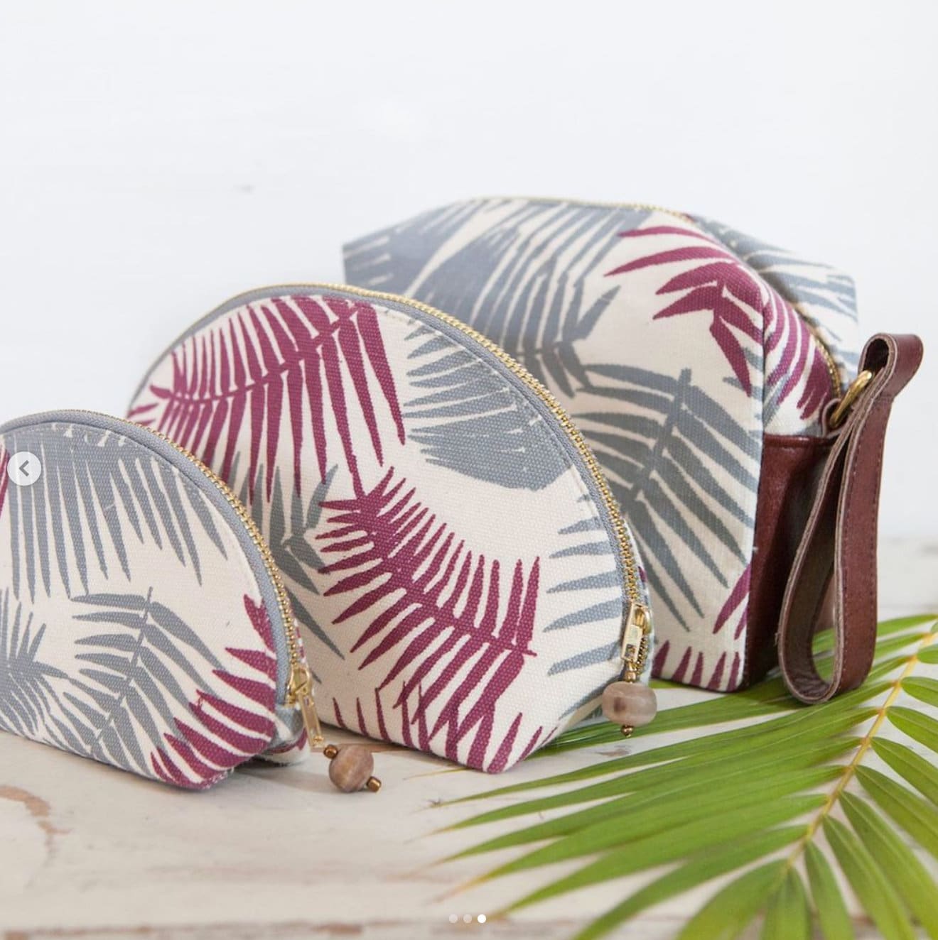 Tropical crescent moon toiletry bag in fern print design/ makeup bag/ wash bag/ cosmetic bag/ handmade / size L / S