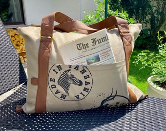 Wochenendtasche, Weekender aus Canvas & Leder, Africa Bag, große Tasche in Oliv-Grün, Safari Look Weekend bag, handgemacht