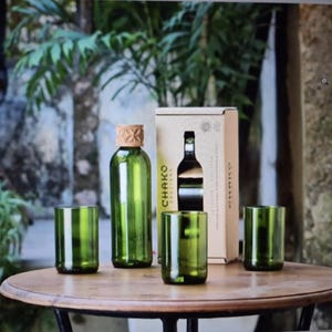Drinking glasses made from old glass/ recycled upcycled glasses/ water glasses handmade from wine bottles, 11 cm/ drinking glass/ dark green / Dafu Tall