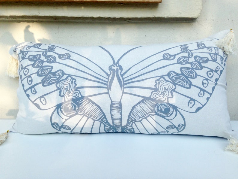 Butterfly Pillow Case Pillow With Butterfly In Grey Long Etsy
