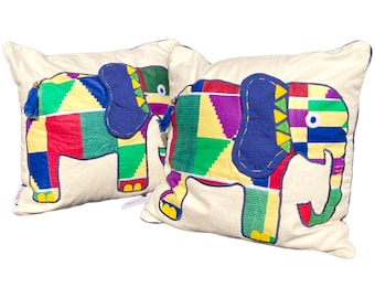 bunte Elefanten-Kissenhülle, Kissenbezug Elefant 40x40cm, Kissen handgemacht, Geschenk für Kids, Wohndeko