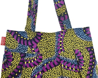African handbag, shoulder bag, WaxPrint fabric, fabric bag - "snake", handmade in Zanzibar, gift for her, swirl pattern