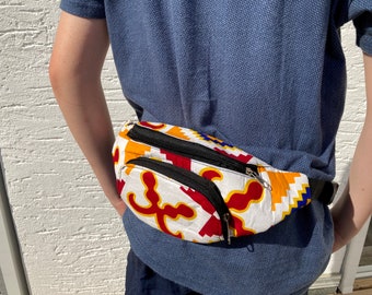 Geprint heuptasje met 2 compartimenten, heuptasje, heuptasje handgemaakt uit Zanzibar, crossbodytas, heuptasje, cadeau voor jong en oud