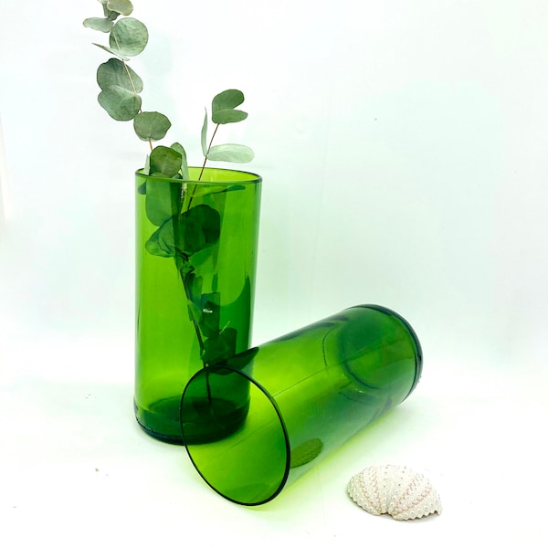 Trinkgläser im 2er Set aus Altglas/ recycelt upcycelt Gläser/ Wassergläser handmade aus Weinflaschen 16cm/drinking glass/dark green /Dafu XL