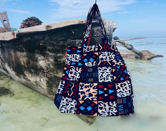 afrikanische Handtasche, Schultertasche, WaxPrint-Stoff, Stofftasche  - "patchwork", handgemacht in Zanzibar, Geschenk für Sie, ethno Stil