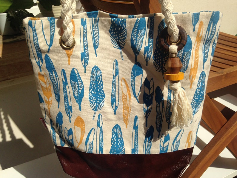 African Handbag Dead Bag Handmade Feather Blue Canvas-FFabric Bag Shoulder Bag Cloth Bag Shoulder Bag