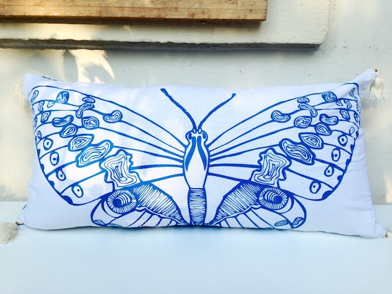 Butterfly Pillow Case Pillow With Butterfly In Blue Long Etsy