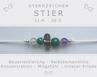 Armband Sternzeichen Stier * Geburtsstein Stier Monatsstein * Energieschmuck Sternzeichen * Edelsteine mit 925 Silber * Glücksstein Talisman