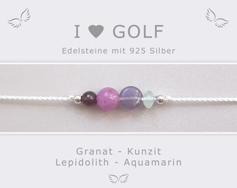 Golf Armband Damen * I Love Golf * Golf Platzreife Geschenk  * Golfarmband aus Edelsteinen * Glücksbringer für Golf Fans * Geschenk Golf