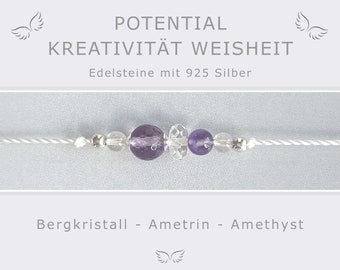 Armband Potential Kreativität Weisheit - Edelsteine mit 925-Silber - Wunscharmband Talisman Energieschmuck Glücksbringer - Geschenk Frauen