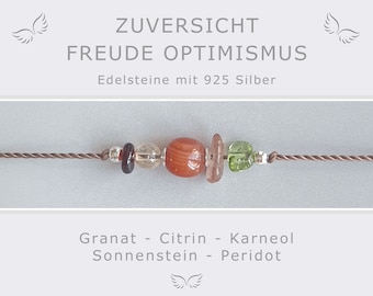 Multi Edelsteine Armband Zuversicht Freude Optimismus * Granat Citrin Karneol Peridot * Sonnenstein Edelsteinarmband * Energieschmuck Yoga