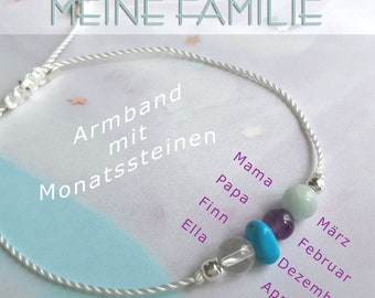 ab 18.90 Euro Familienarmband Geburtssteine * Monatssteine Familie Talisman * Armband selbst gestalten * Edelsteine Silber * Geschenk Mama