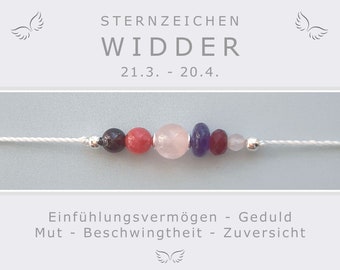 Armband Sternzeichen Widder * Geburtsstein Monatsstein * Energieschmuck Sternzeichen * Glücksstein Talisman * Edelsteine mit 925 Silber