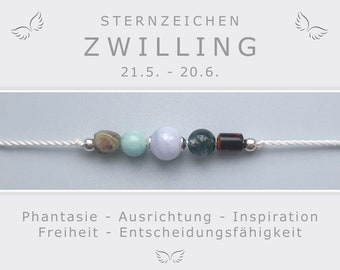 Armband Sternzeichen Zwilling * Geburtsstein Monatsstein * Glücksbringer Sternzeichen * Energieschmuck Talisman * Edelsteine mit 925 Silber