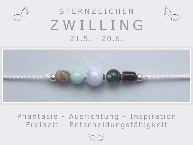 Armband Sternzeichen Zwilling * Geburtsstein Zwilling Monatsstein * Sternzeichenarmband Zwilling * Edelsteine mit  925 Silber