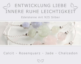 Lucky Bracelet Gemstones Calcite Rose Quartz Jade Chalcedony * Energy Jewelery Chakra Bracelet * Lucky Charm Talisman * Yoga Jewelery Reiki