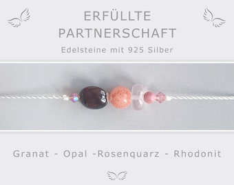 Armband Erfüllte Partnerschaft * Rosenquarz Pinkopal Granat * Rhodonit und 925 Silber * Symbol für die LIEBE * Freundin Geschenk Partnerin