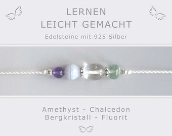 Bracelet learning made easy * Amethyst Chalcedony Rock Crystal Fluorite * Lucky Charm Exam Learning * Back to School Gift Study