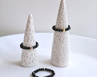 Delicate black pearl ring * Elegant stacking ring * Spinel * Gemstone ring * Elastic pearl ring * Delicate ring * Elastic ring