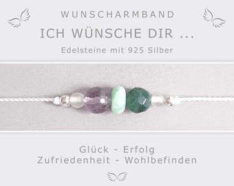 Wunscharmband Glück Erfolg Zufriedenheit Wohlbefinden * Glücksarmband aus Edelsteinen * Talisman Armband Glücksbringer * Geschenk für Frauen