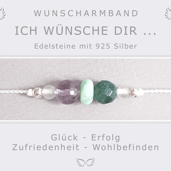 Wunscharmband Glück Erfolg Zufriedenheit Wohlbefinden * Glücksarmband aus Edelsteinen * Talisman Armband Glücksbringer * Geschenk für Frauen