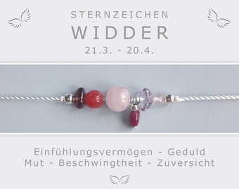 Armband Sternzeichen Widder * Geburtsstein Monatsstein * Glücksschmuck Tierkreiszeichen * Energieschmuck Geschenk * Edelsteine 925 Silber