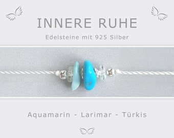 Armband Innere Ruhe - Larimar, Türkis, Aquamarin und 925 Silber - Talisman Glücksbringer Energieschmuck Reiki - Innerer Friede - Balance