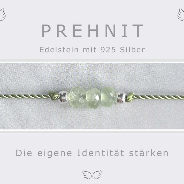 Armband Prehnit silber * Echte Edelsteinperlen Prehnit * Zartgrüner facettierter Stein * Glücksbringer Talisman * Geschenk für Sie und Ihn